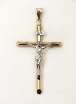 14K Yellow & White Gold Jesus Christ Cross Crucifix Pendant Men/Women 1.69"