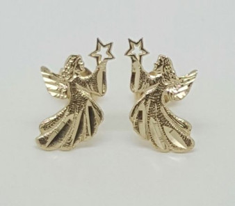 14k Solid Yellow Gold Fairy Angel Stud Earrings Women/Children/Men Push Back