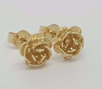 14k Solid Yellow Gold Rose Flower Stud Earrings Women/Children Push Back 7 MM
