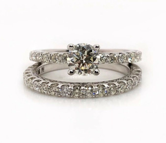 14k White Gold 1.50 Ct Natural Diamond Solitaire Engagement Ring & Wedding Band