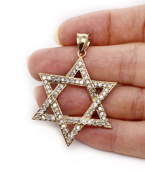 Star of David Jewish Symbol 10K Solid Yellow Gold CZ Pendant 6.8 Grams, 1.96 "