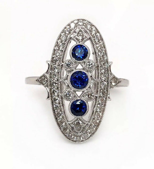 14k White Gold 1.50 TCW Blue Sapphire and Diamond Art Deco Ring VS2, G