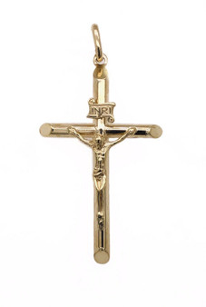 10k Yellow Gold Jesus Christ Cross Crucifix Pendant 1.50"