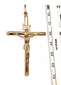 10k Yellow Gold Jesus Christ Cross Crucifix Mens Large Pendant 2.1"