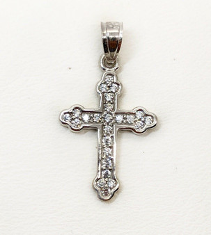 14k Solid White Gold Cubic Zirconia Small Dainty Cross Charm Pendant