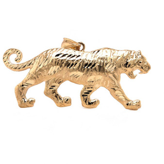 Mens 10K Solid Yellow Gold Tiger Pendant Charm 9.1 Grams, 2.87" Large