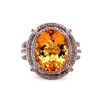 14K Solid White Gold 5.86 TCW Natural Diamond & Citrine Cocktail Ring