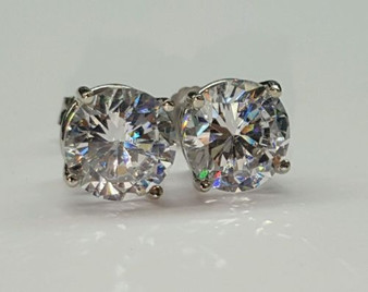 14k white gold 8 mm cubic zirconia push back stud earrings men,women, children