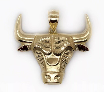 Solid 10K Yellow Gold Bull Cow Head Taurus Bull Zodiac Mens Pendant 8.5 Grams