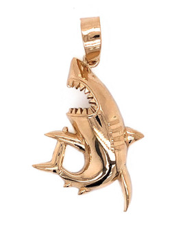 14k Solid Yellow Gold Shark Jaws Pendant 1.18"