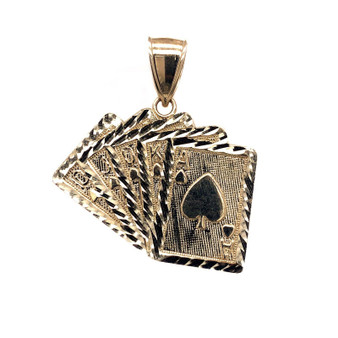 10k Solid Yellow Gold Playing Cards Casino Mens Lucky Pendant