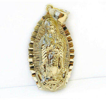 Large 2" 10k Solid Yellow Gold Virgin Mary Guadalupe Mens Pendant, 8.5 Grams