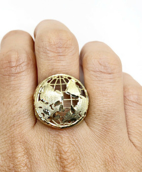 Mens 10K Solid Yellow Gold Globe Earth Planet World Map Ring Size 12