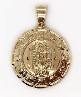 10K Yellow Gold Two Sided Virgin Mary Guadalupe Jesus Christ Pendant 2.4 Gr