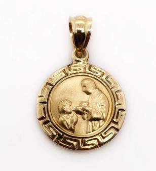 14K Yellow Gold Baby Niño/Niña Baptism Bautismo Greek Key Charm Pendant