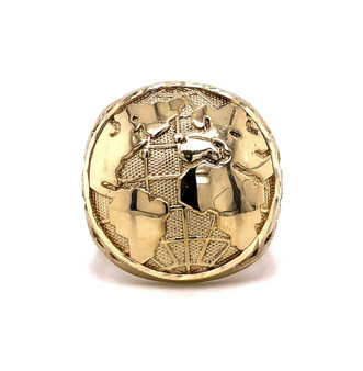 Mens 10K Solid Yellow Gold Globe Earth Map Biker’s Ring 7.5 Grams Size 12
