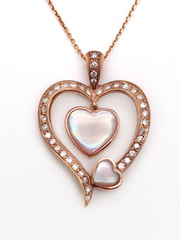 0.46 CARAT G VS2 Natural Diamond Mother Of Pearl Heart Pendant 18K Rose Gold