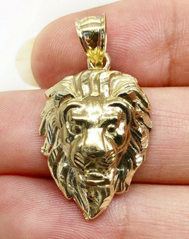 10K Solid Yellow Gold Lion Head Face Pendant Charm 4 Grams, 1.14"