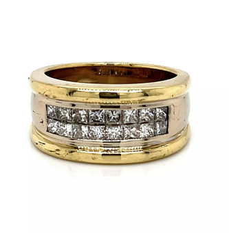18K Solid Two Tone Gold 2.4 Ct Natural Princess Cut Diamond Mens Ring 18.5 Grams