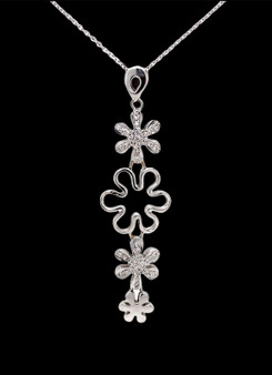 18k White Gold 0.42Ct Natural Diamond Long Flower Pendant & Chain Necklace Women
