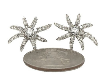 18k White Gold 1.53 TCW Diamond Cluster Starfish Stud Earrings VS2, F