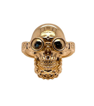 14k Solid Yellow Gold Ride to Death Skull Men's Bikers Ring 9.8 Grams