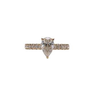 14k Yellow Gold Pear Moissanite 1.27 Ct Solitaire With Accents Engagement Ring
