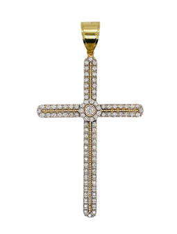 14k Yellow Gold 0.54 Ct Natural Diamond Mens Large Cross Pendant 2.2 in