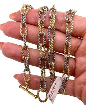 18k Solid Two Tone Gold Oval Link Chain Necklace 24 in 45.3 grams