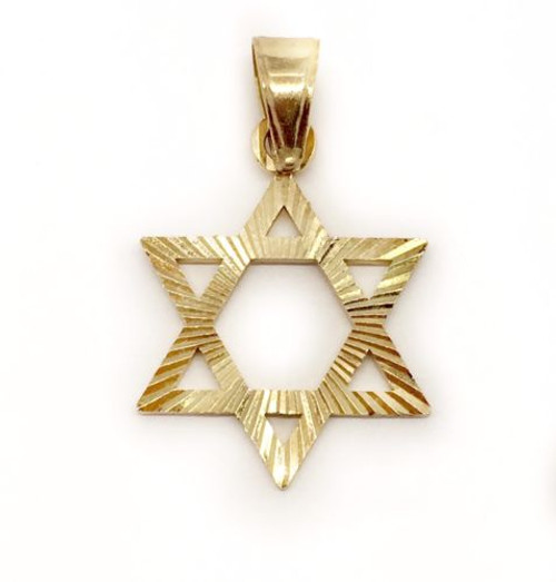 Star of David 14k Solid Yellow Gold Diamond Cut Charm Pendant Mens / Womens