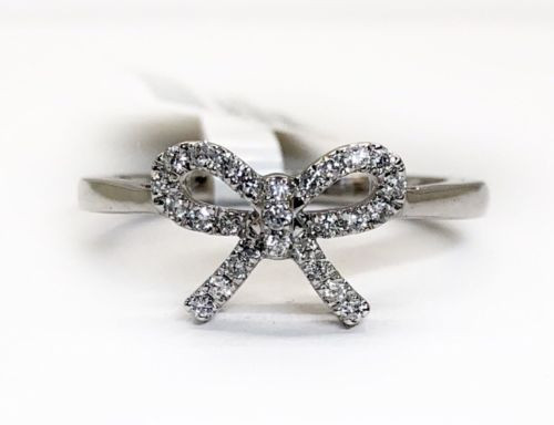 14k White Gold 0.16 Ct Natural Diamond Tie Bow Style Ribbon Womens Diamond Ring
