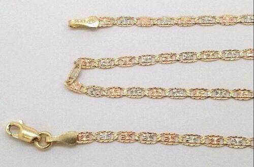 Tri Color 14k Gold Diamond Cut Star Valentino Chain Necklace 24" 2 MM Women/Kids
