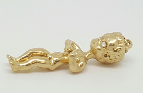 14k Solid Yellow Gold Natural Diamond 3D Baby Boy Pendant Figurine 9.7 Grams