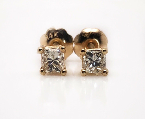 0.25 TCW Natural Princess Cut Diamond 14k Yellow Gold Stud Earrings