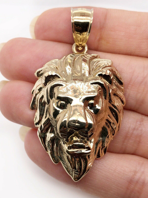 Mens 10K Solid Yellow Gold Lion Head Face Pendant Charm 5.4 Grams, 1.85" Large