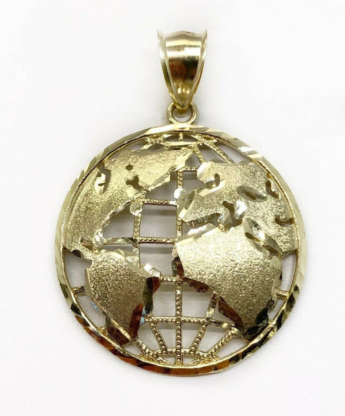Real 10K Yellow Gold 1.10" Round Globe Planet Earth World Map Pendant 3.2 Grams