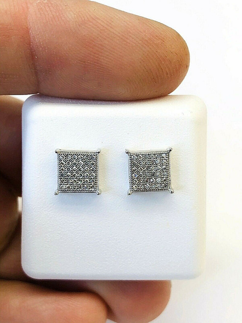 10K White Gold Natural 0.15 CT Diamond Stud Earrings 7MM Square Mens, Womens