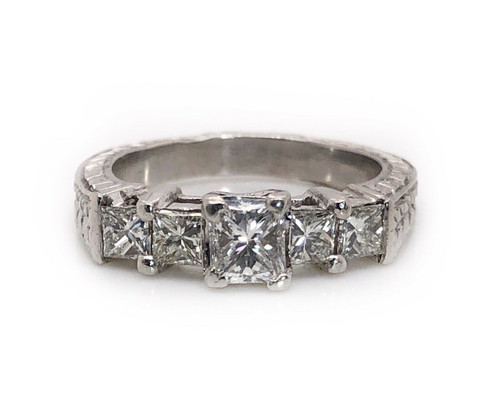 Vintage Art Deco 900 Platinum 1 Ct Natural Princess Diamond Engagement Ring