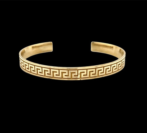 Mens 14K Solid Yellow Gold Greek Key Cuff Bangle Bracelet 20.6 Grams