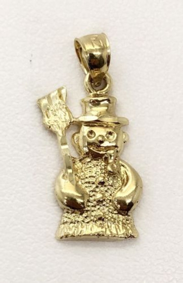 14K Yellow Gold Snowman Charm Pendant 22 MM, 1.6 Grams, Womens, Children