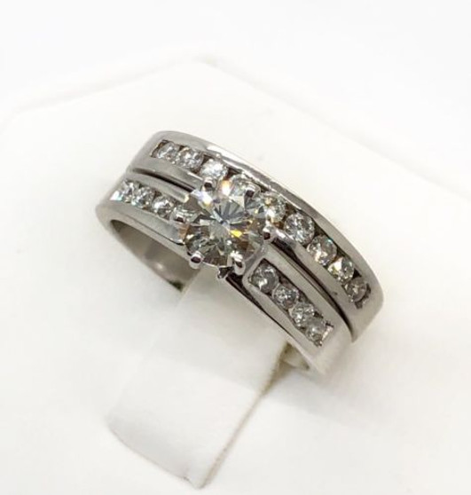 14k White Gold 1.21 Ct Round Diamond Engagement Ring & Wedding Band Bridal Set