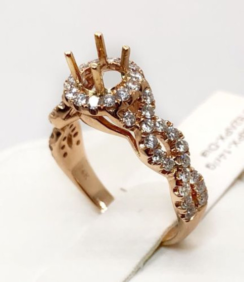 14K Rose Gold Round Semi Mount Diamond Infinity Engagement Ring Setting Mounting