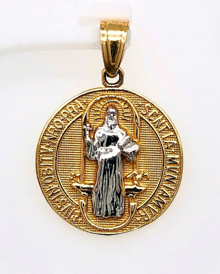 14k Solid Gold Saint Benedict of Nursia Medal San Benito Cross Charm Pendant