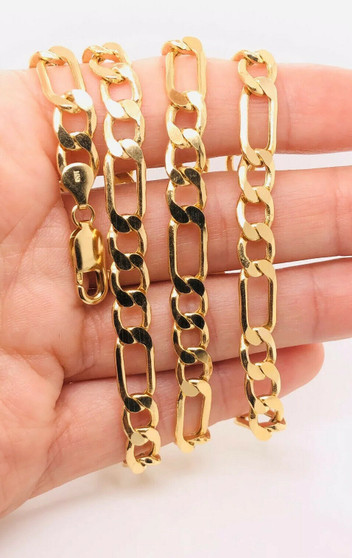 14K Real Yellow Gold 8 MM, 26" Figaro Link Chain Necklace Men's Chain 21 Gr.