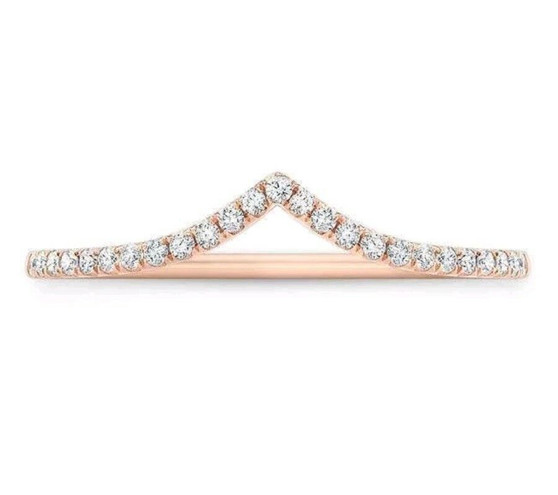 14K Rose Gold Natural Diamond Chevron Curved Wedding Band Ring Enhancer Pave