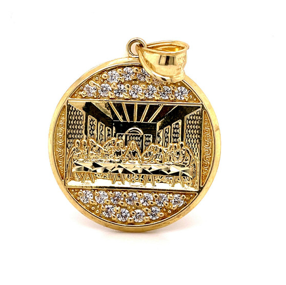 10K Solid Yellow Gold Last Supper Jesus Religious Pendant 5.3 Gr 1.18" Large