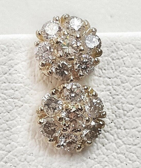 14k Solid Yellow Gold 0.45 TCW Diamond Flower Cluster Stud Earrings 6 MM Unisex