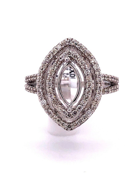14K White Gold 0.61 TCW Diamond Semi Mount Engagement Ring Marquise Center