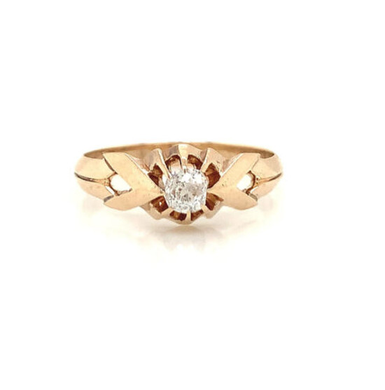 14k Rose Gold 0.20 Ct Old Cut Diamond Art Deco Solitaire Engagement Ring