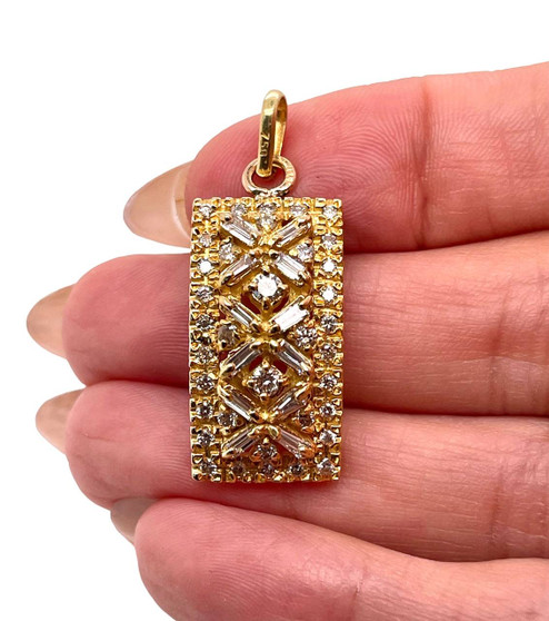 18K Solid Yellow Gold 0.80 Ct Diamond Womens Bar Pendant